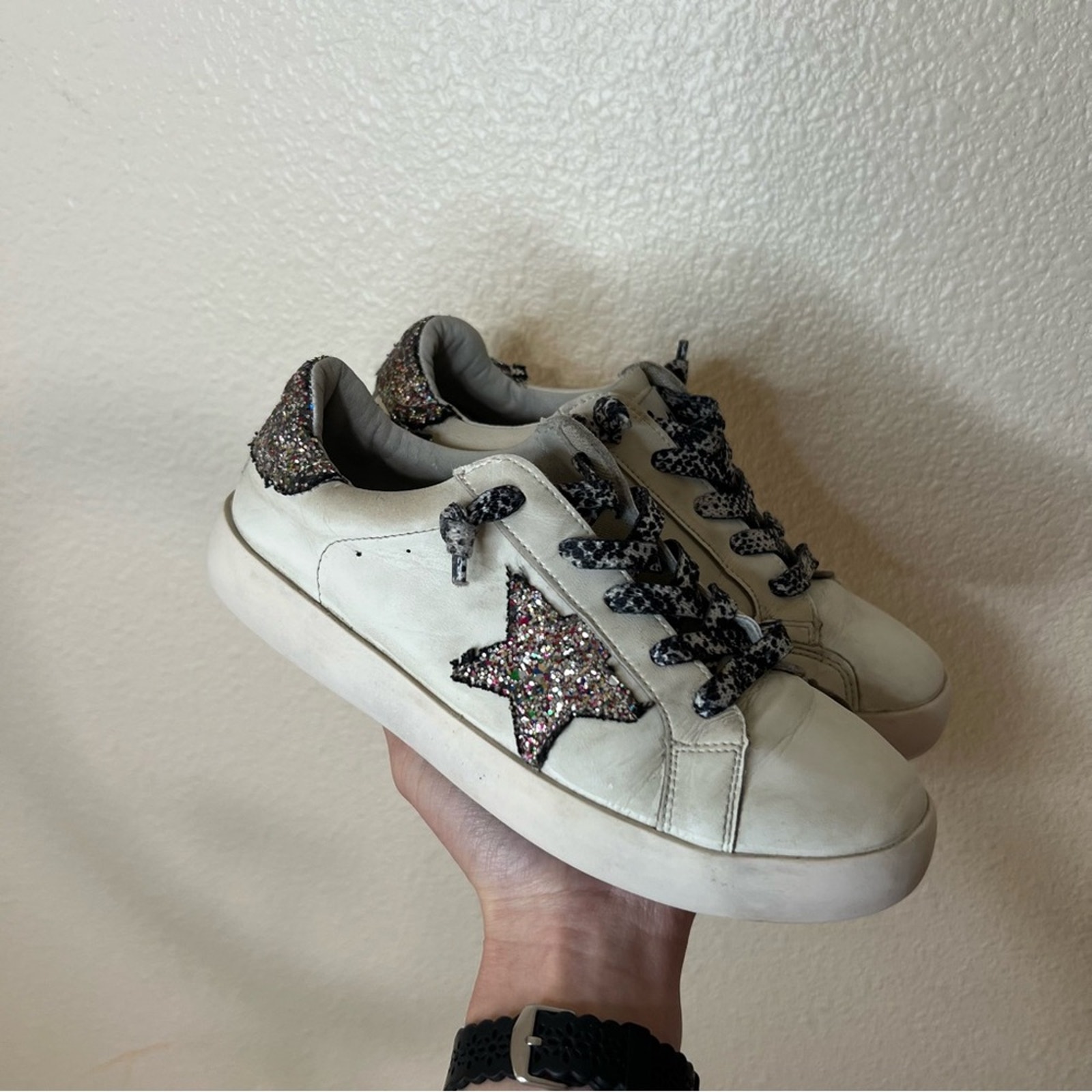 Lola And The Boys Star Glitter Distressed Leather Sneakers 37